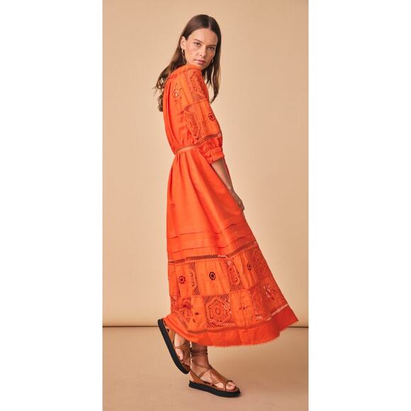 Hunter Bell Rowe Cherry Red Midi Maxi Crochet Cut Out Linen Dress Tuckernuck - Picture 5 of 14